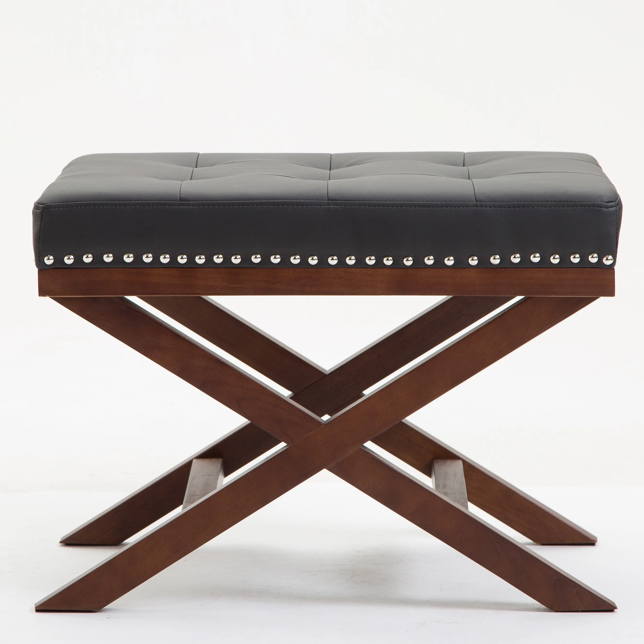 Stylish and Smart Leather Upholstered Solid Wood Living Room Bedroom Footrest