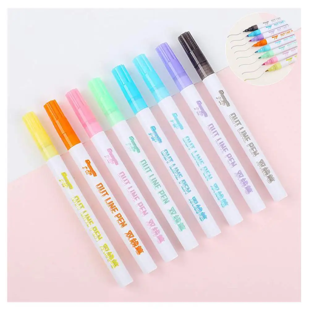 
Double Line Pen 8 Colors, Gift Card Writing Drawing Pen Double Line Contour Pen for Students Card Making,Colouring Books 