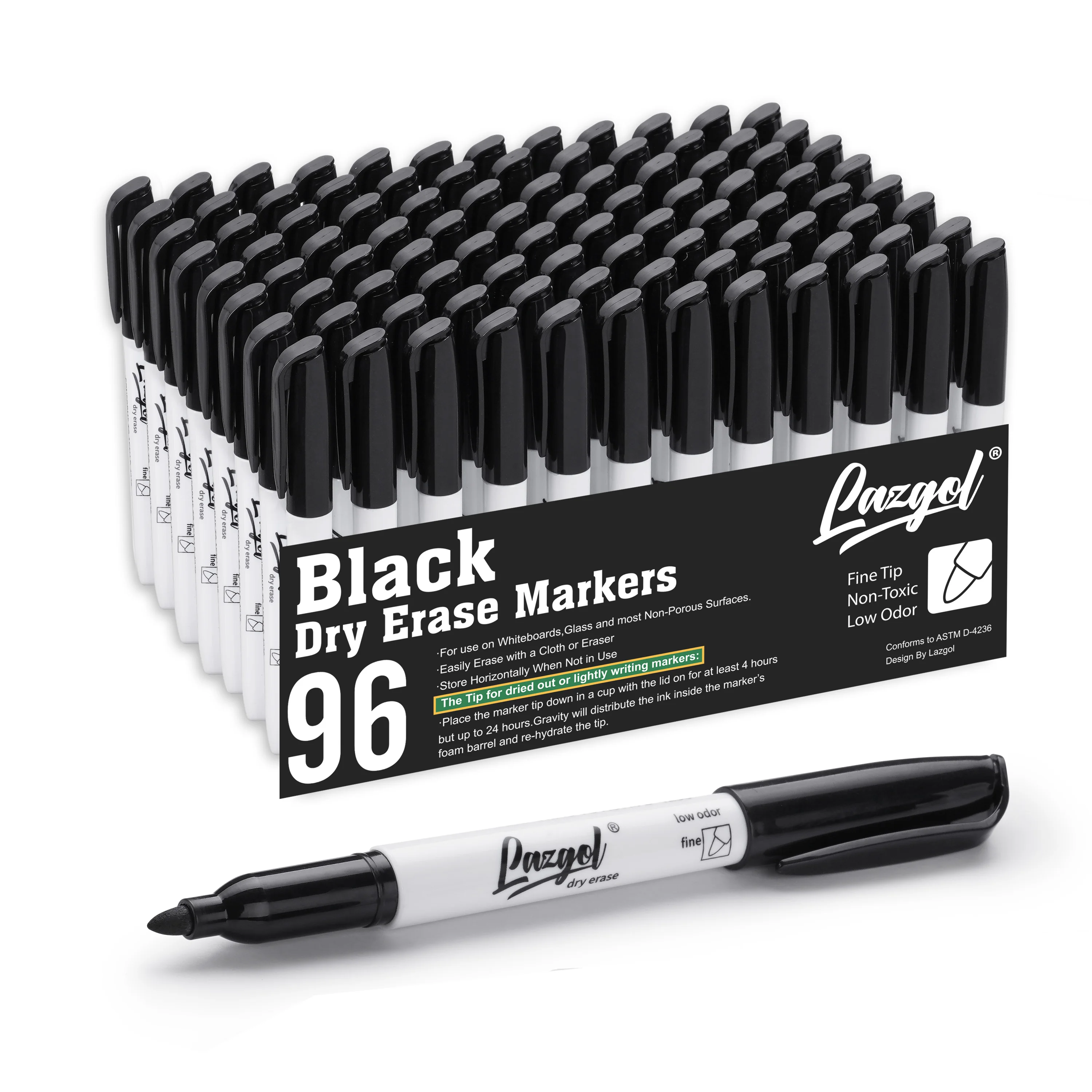 96 Fine Tip Low Odor Dry Erase Markers Black for Back to School, Office, Home