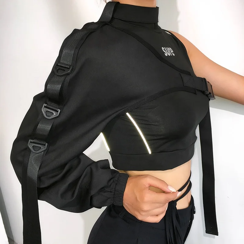 2019 hot selling High street tops new irregular bag buckle long sleeve streamers T-shirt blouse