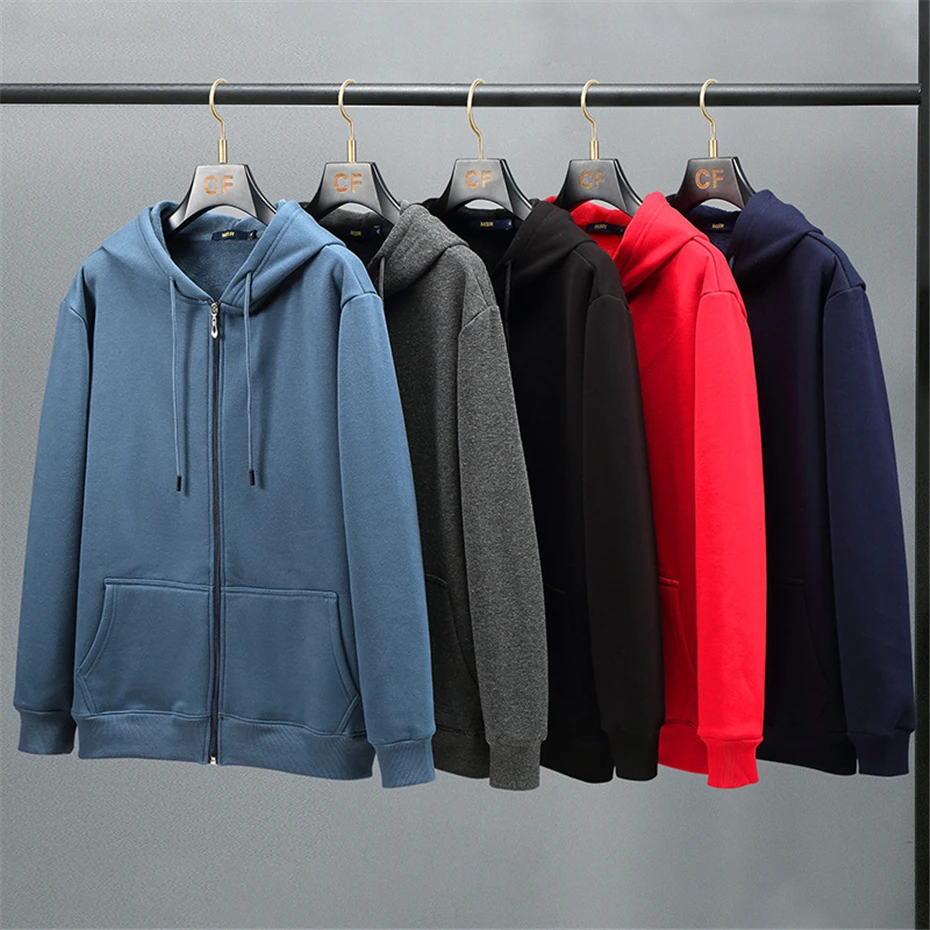 Plus Size Hoodie Men Autumn Winter Fleece Hoodies Solid Color Jacket Zip up Hoodies 12XL Blue Black Red Grey
