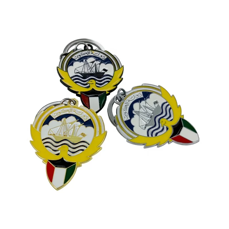 Spot car modification personality creative 3D metal keychain belt buckle small pendant Kuwait flag badge key chain key ring