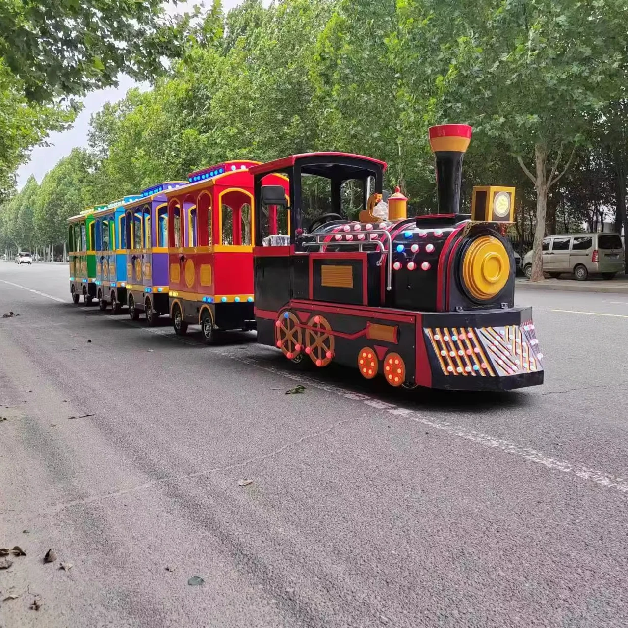 Amusement Park Rides Latest Design Attraction Road Battery Power Fun Electric Trackless Tourist Train for sale