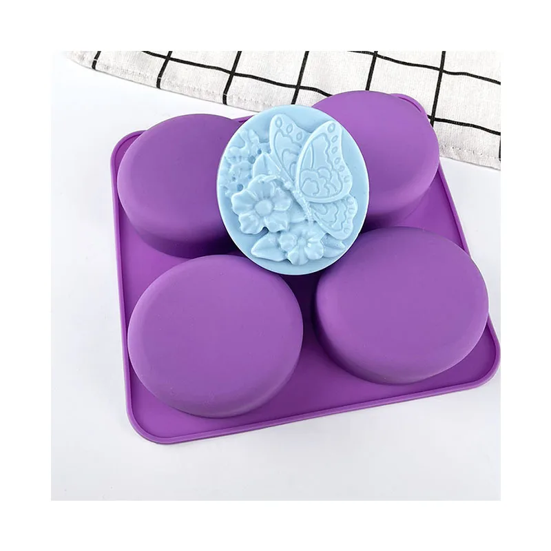 4 Cavities Oval Butterfly Flower Silicone Soap Mold