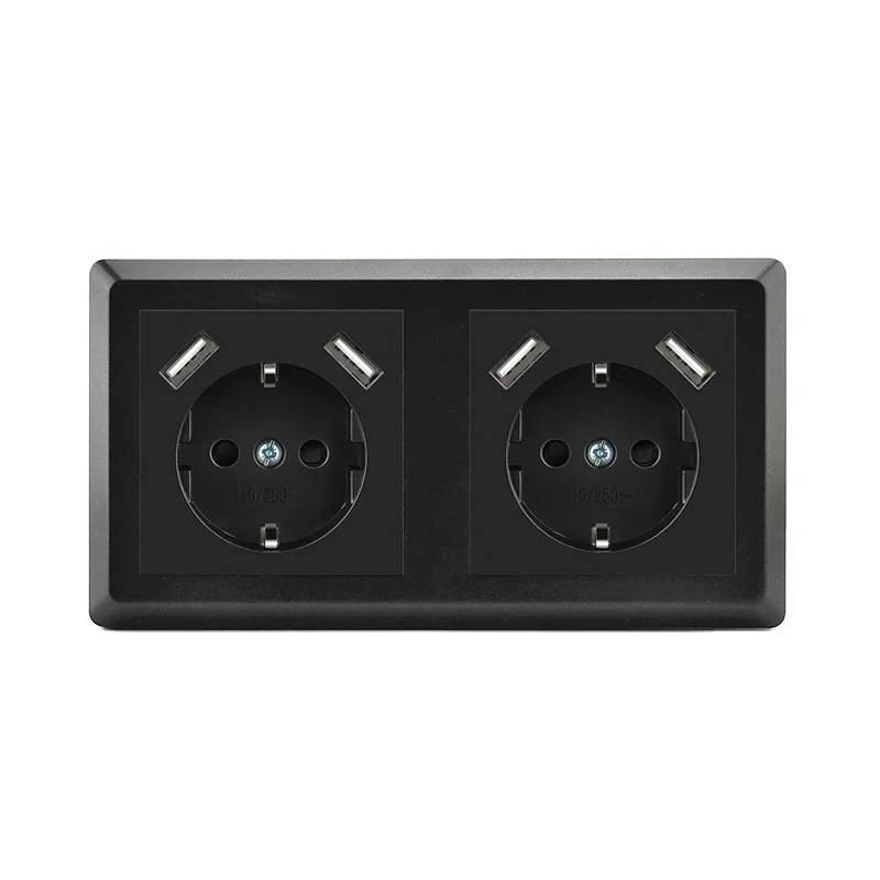 LEISHEN SP-9633F1B Patent  EU Standard hot selling German FLUSH-MOUNTED double Wall SOCKET and Schuko Socket with Dual USB