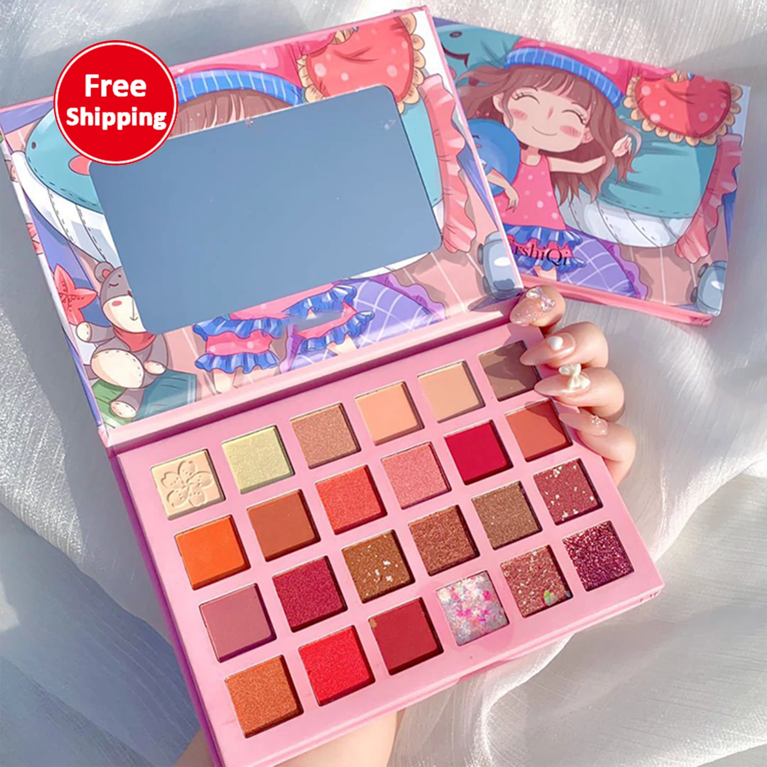 Free shipping cosmetic makeup cartoon eye shadow palette 24 colors mashed potato glitter matte anime eye shadow