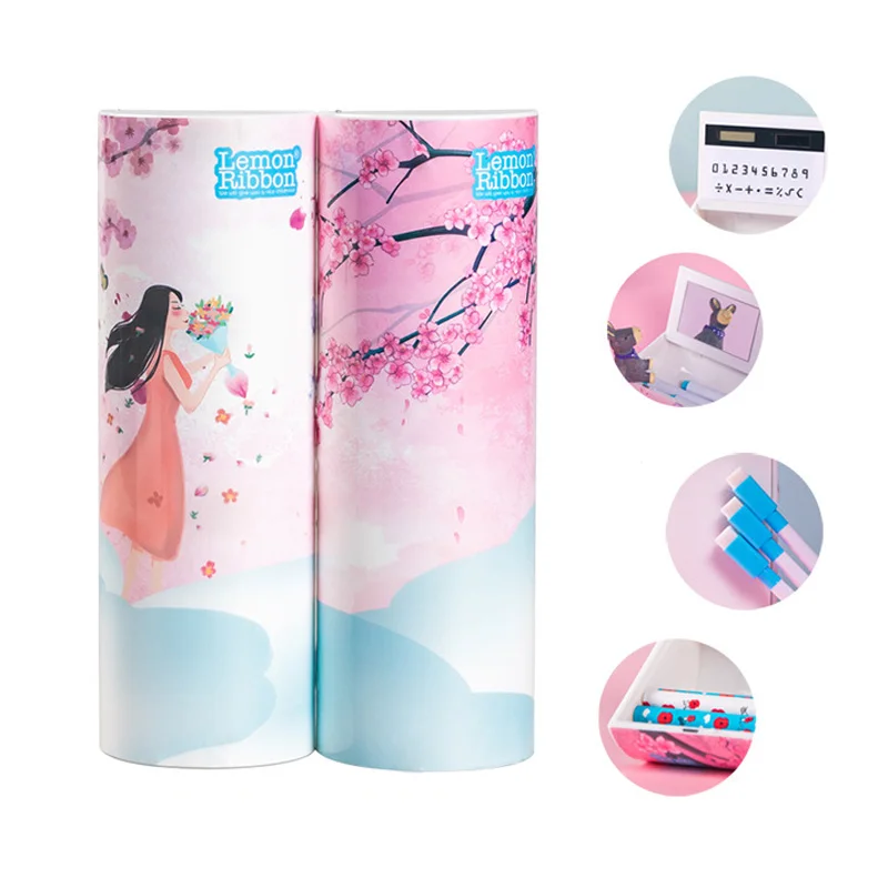 POSH DREAMS Cylindrical detachable two stationery boxes multi-function calculator male and female student pencil case