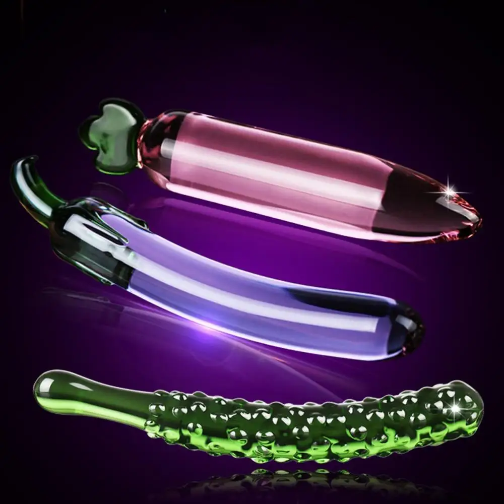 Smooth Vegetable Fruit Penis Solid Crystal Dildo Anal Butt Plug Female Masturbator Glass Cucumber Penis Stick No Vibration
