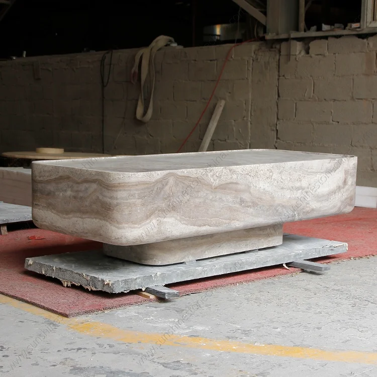 Custom Drop Shipping Furniture Factory Price Living Room Big Centre Grey Marble Plinth Travertine Coffee Table Natural