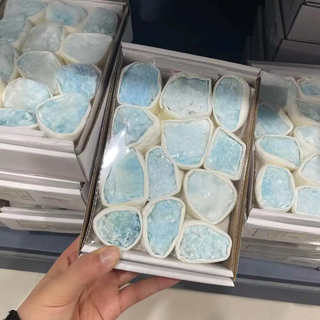 Natural crystal blue aragonite raw rough quartz box specimen fengshui healing folk crafts stone for