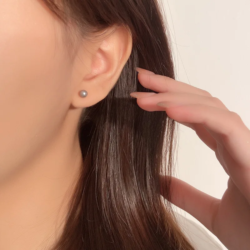 Classic 925 Sterling Silver Girls Pearl Fine Jewelry Rhodium Plated Freshwater Pearl Stud Earrings for Women