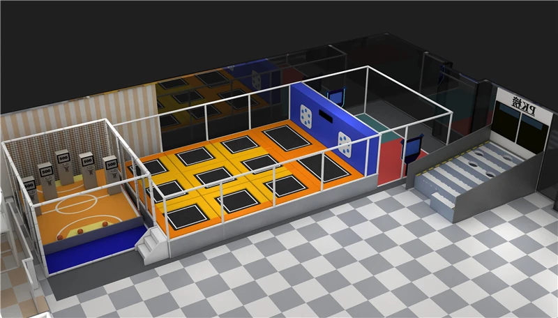 commercial trampoline with interactive game wall indoor playground with enclosure small trampoline park