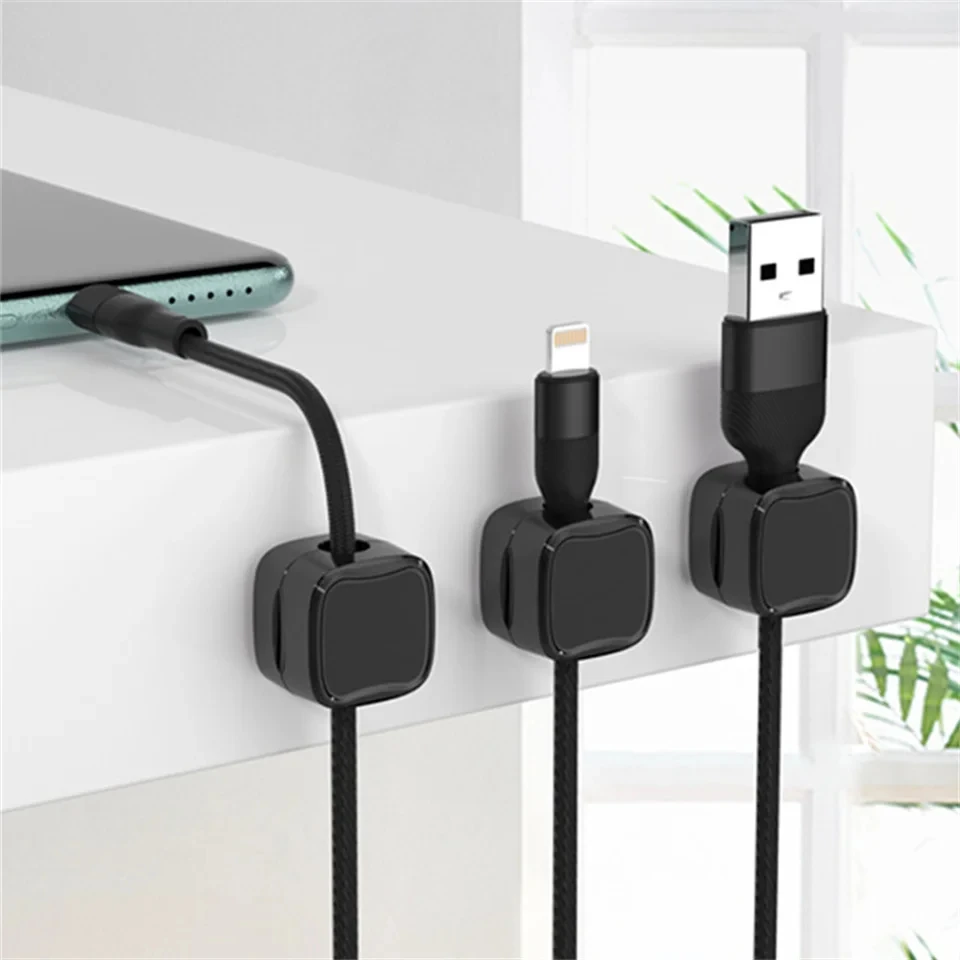 Magnetic Phone Clips Cable Smooth Adjustable Cord Holder Under Desk Cable Management Wire Keeper Cable Organizer Holder