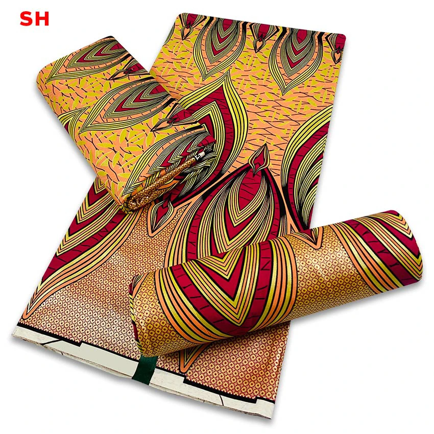 Gold Wax Print Fabric High Quality 6 Yard African Gold Wax Print Sewing Women Dress 100 Per Cent Cotton Material