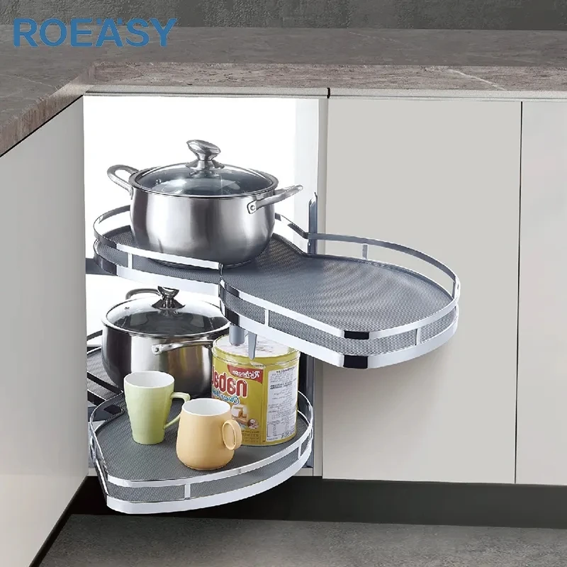 ROEASY Magic Corner 2 Tiers Cabinet Storage Swing Tray  Soft Closing Sliding Pull Out Basket for Cabinet Blind Corner