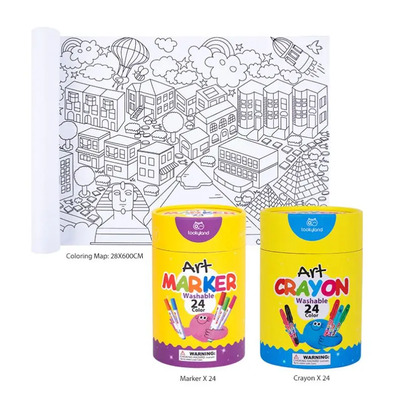 2024 New Hot Sale Coloring Poster Painting Roll DIY Art Kit Non Toxic Washable Crayon And Marker Educational Gift For Kids
