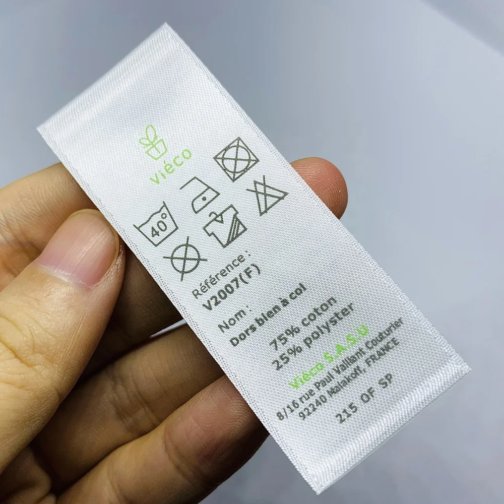 Custom Logo Woven Label Designs Jacquard Wash Care Labels And Hem Tags For Clothes