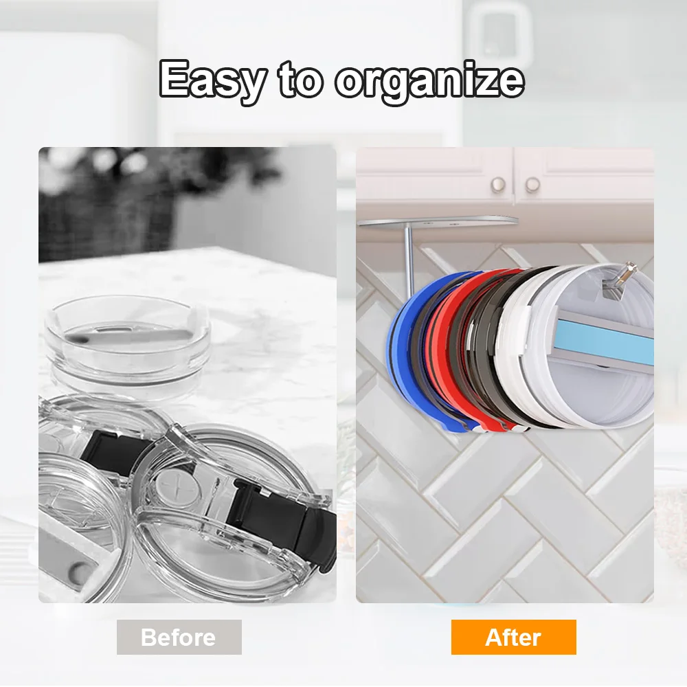 Horizontal - Self-Adhesive Space Saving Glass Lid Hook Tumbler Under The Cabinet Tumbler Lid Organizer Hook for Kitchen