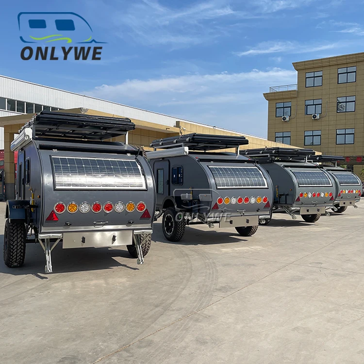ONLYWE small tow behind rv camper trailer lightweight offroad teardrop travel trailer with solar panal for sale