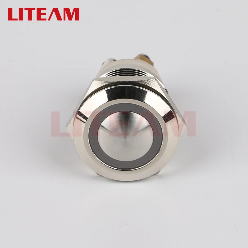19mm Momentary Latching 12v 1no1nc Flat Round Head Ip65 On Off Dome Head 4pin Screw Terminal Waterproof Metal Push Button Switch