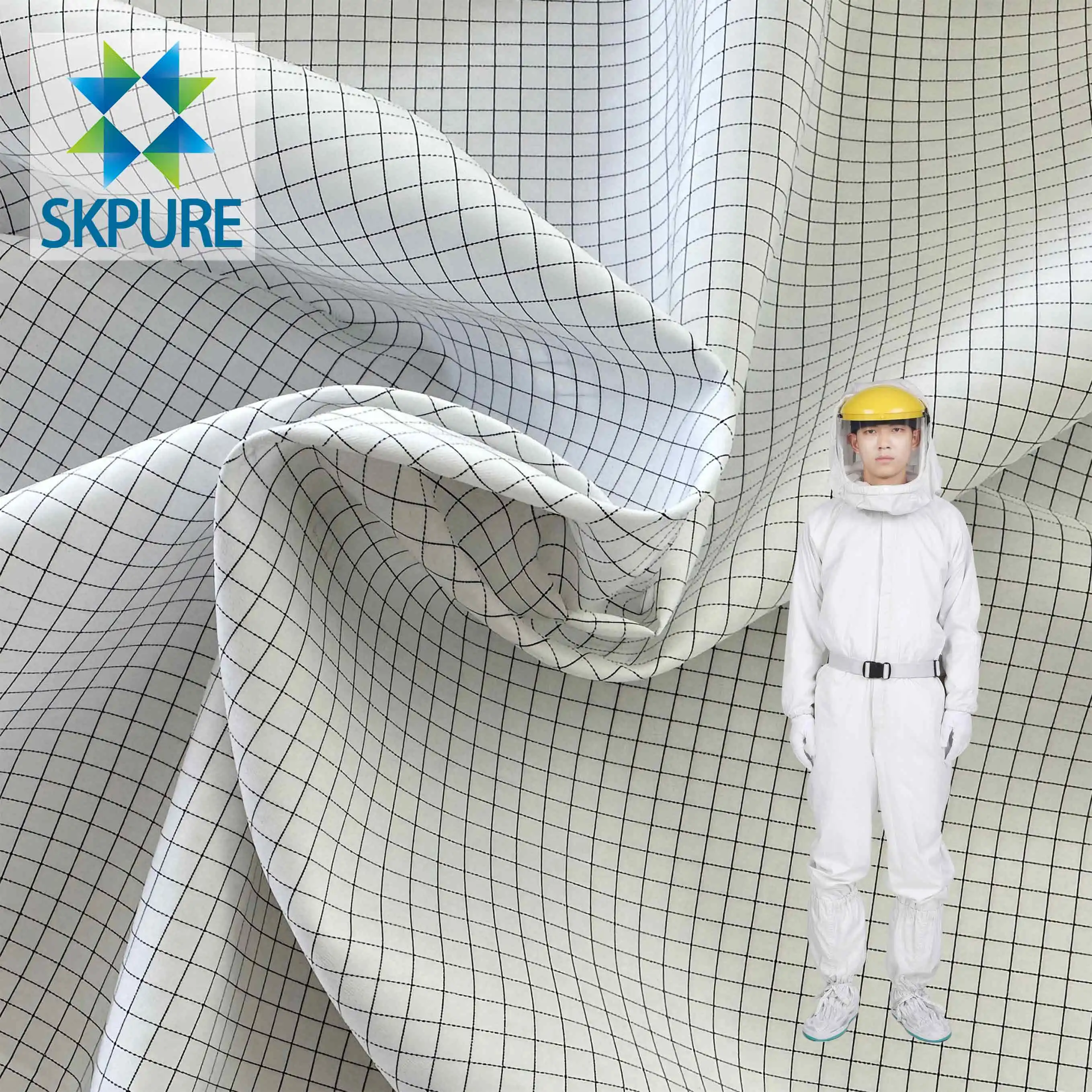 SKPURE SKPURE high quality polyester elastic yarn 0.25 stripe/grid carbon fiber anti static conductive fabric ESD fabric