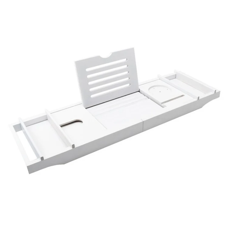 Goods In Stock Premium White Bamboo Bath Tub Bed Caddy Rack Tray Wholesale Custom