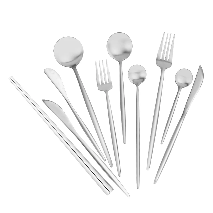 
Serving Silver Flatware Cutlery for Dessert Dinnerware Tableware Fork Knife Spoon Set of 10 PCS 