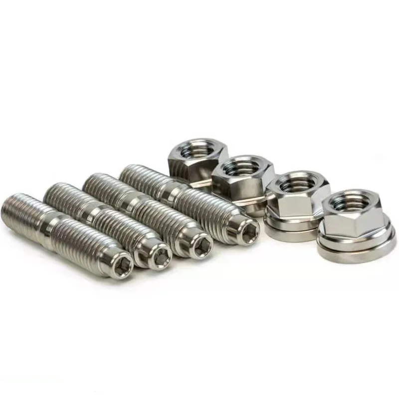 Titanium Natural Color Gr.5 Ti-6Al-4V Motorcycle Intake & Exhaust Manifold Stud M6x45mm bolt with Washer and Hex Flange Nut M6