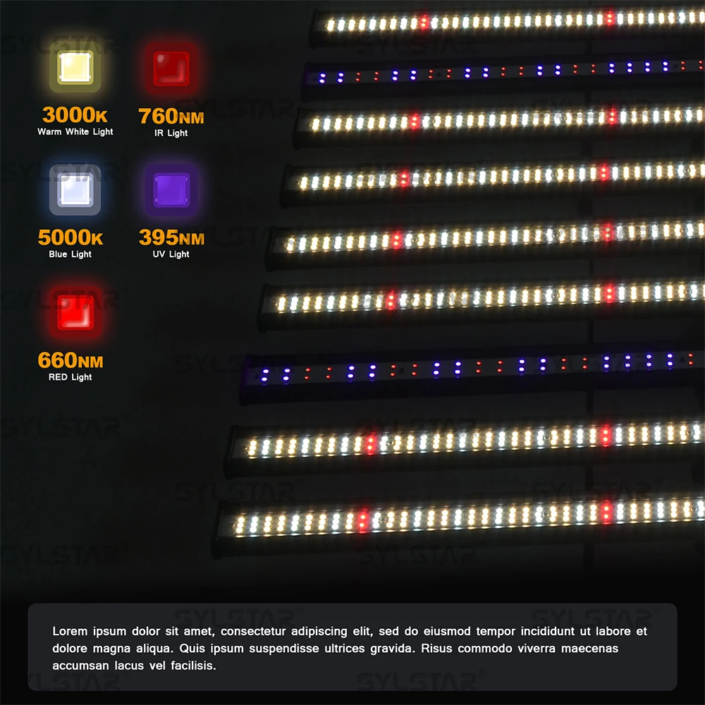 Sylstar Stock Available 10 bars 800w Independent Dimmer Control UV IR With Full Spectrum Samsung LM301b Chips LED Grow Lights