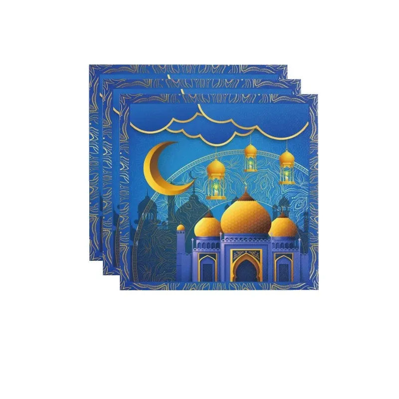 Eid Mubarak Disposable Tableware Set Includes Paper Plate Cup and Tablecloth for Ramadan Celebration and Muslim Festival at Home