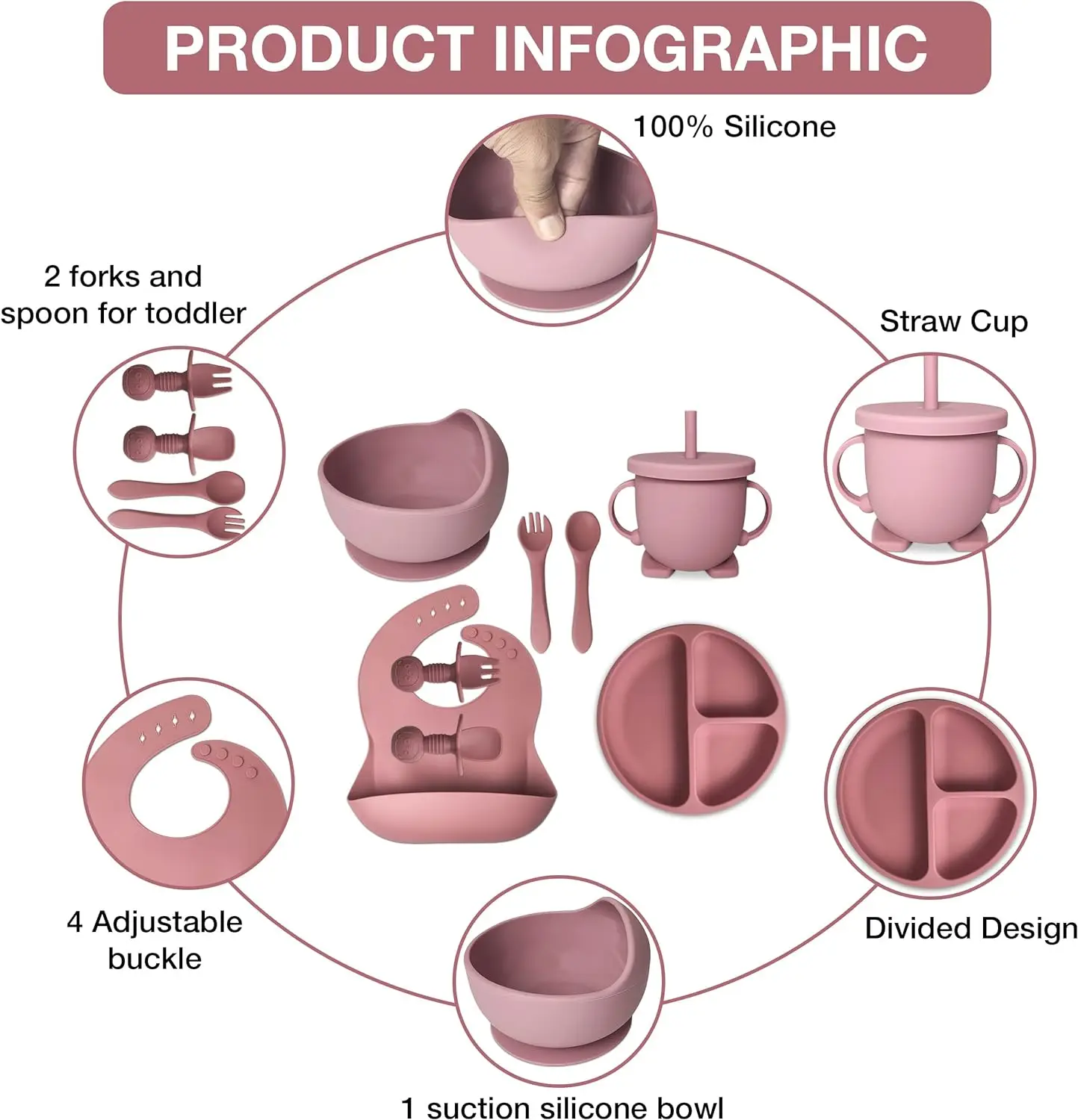 2024 Christmas Baby Product Gift Silicone Feeding Set Small Suction Plate Bowl With Spoons Forks Sippy cup BPA Free Food Grade