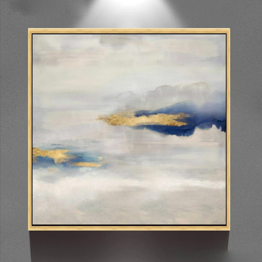 golden foil Small village in the sunset abstract art picture  canvas Oil Painting