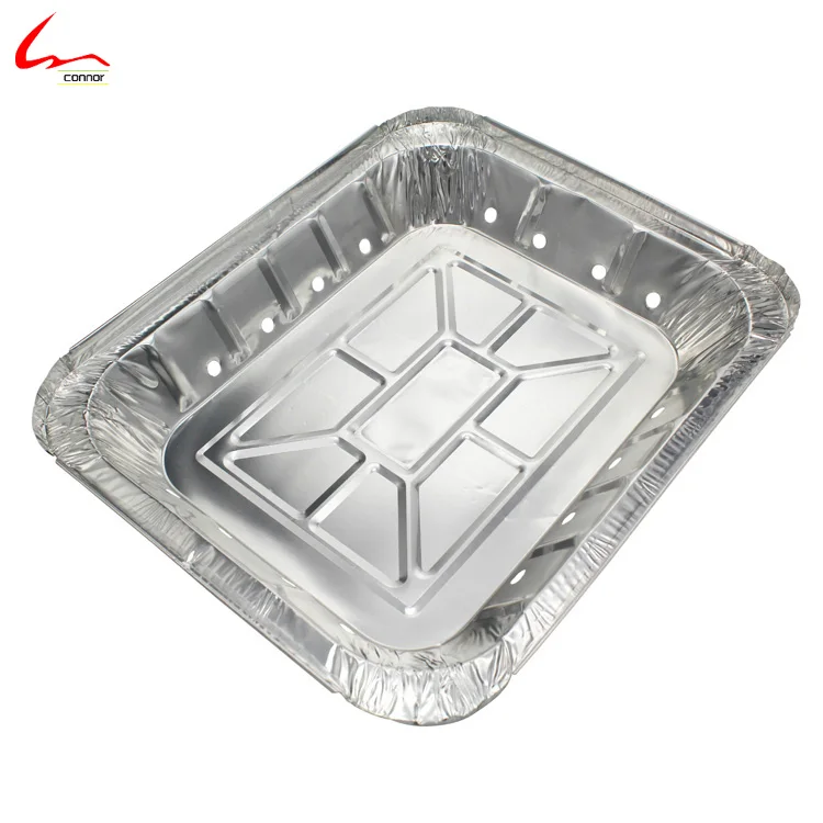 Heavy Duty Aluminum Foil Half size Container with holes for instant grill tray BBQ tray