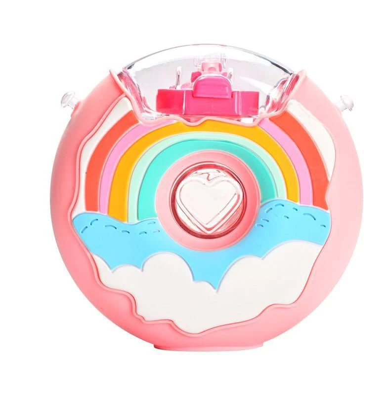New Cute  Cartoo Donuts Water Bottle for Kids  Creative Silicone Portable  children cup  with Straw student Water Bottles Gift