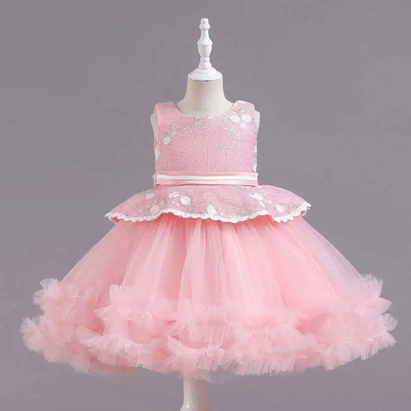 Formal Flower Girl Dress Blue Children Summer Casual Ball Gown Starry Sky Rose Pattern Design Sleeveless Princess Party Chiffon