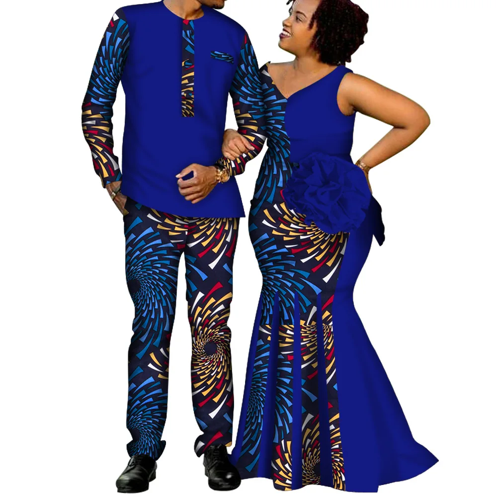 Kukai Повседневная африканская одежда для пар Dashiki рубашка и брюки платья мужчин женщин