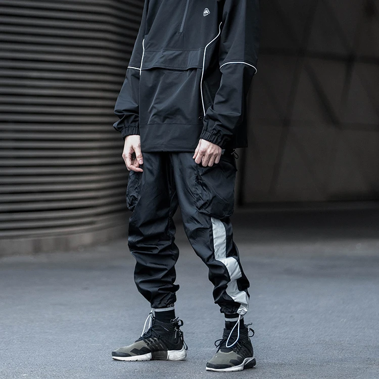 Fashion Urban Tactical Hip Hop Techwear Clothing Men Multi Pocket Reflective Long Workout Jogger Harem Cargo Pants