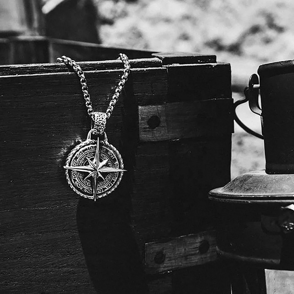 Custom copper alloy round ageing process compass pendant for mens