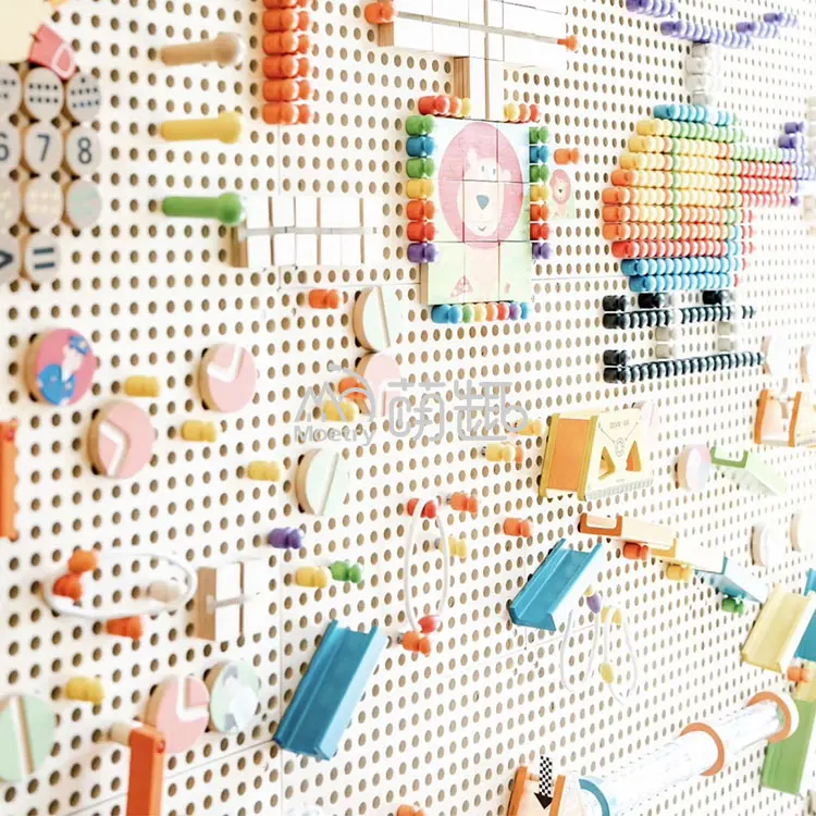 Moetry Interactive Wooden Sensory STEM Wall Busy Board Educational Pegboard Activity Wall Play Panel for Children