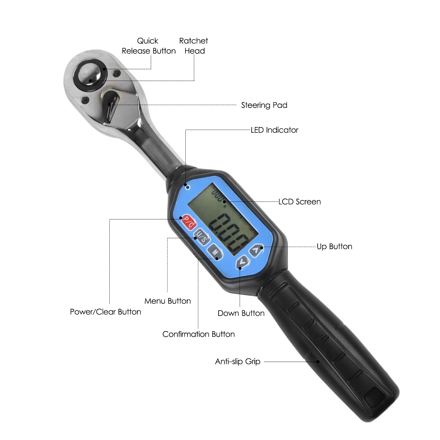 AutoRevive Hot selling EWM-30 Digital Torque Wrench 1/4 Square Drive Max. 22.12ft.lb Torque with Buzzer LED Indication and Peak