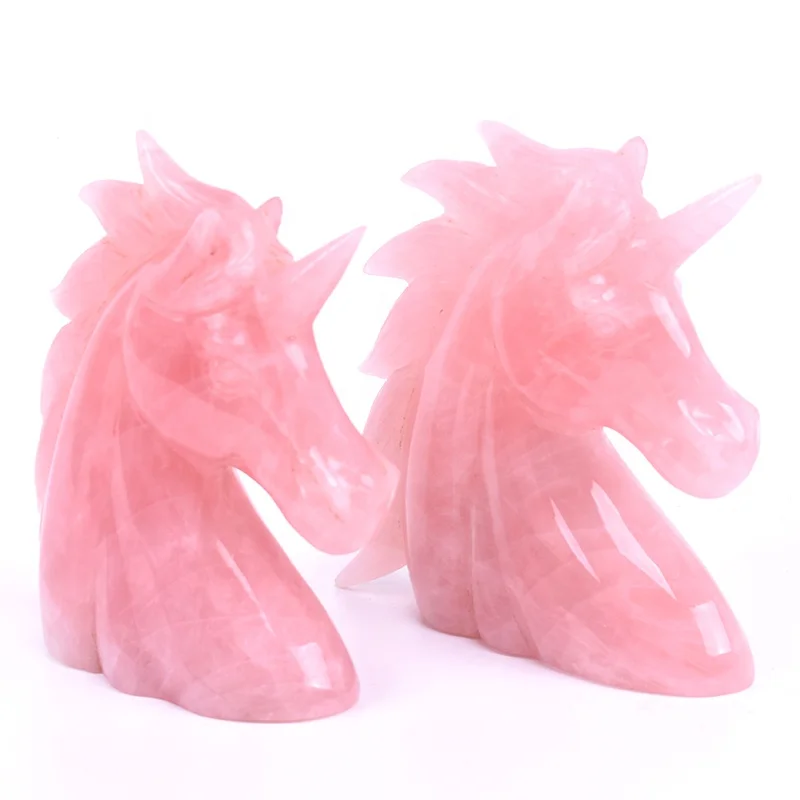 
China Manufacture Realistic Carving Hand Carved Wholesale Natural Pink Rose Quartz Crystal Unicorn 