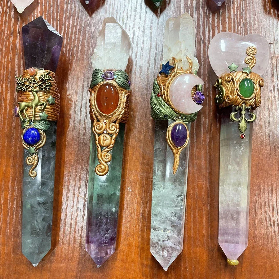 Wholesale Natural Rainbow Fluorite Point Crystal Quartz Magic Scepter