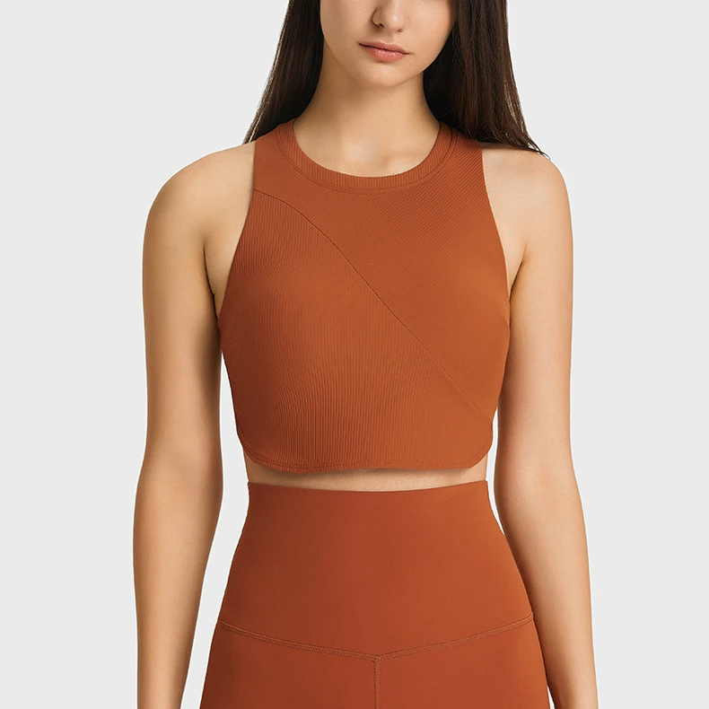 Ribbed High-Collared Camisole Bustier Top Fitness Tank Top Women Support Yoga Bra