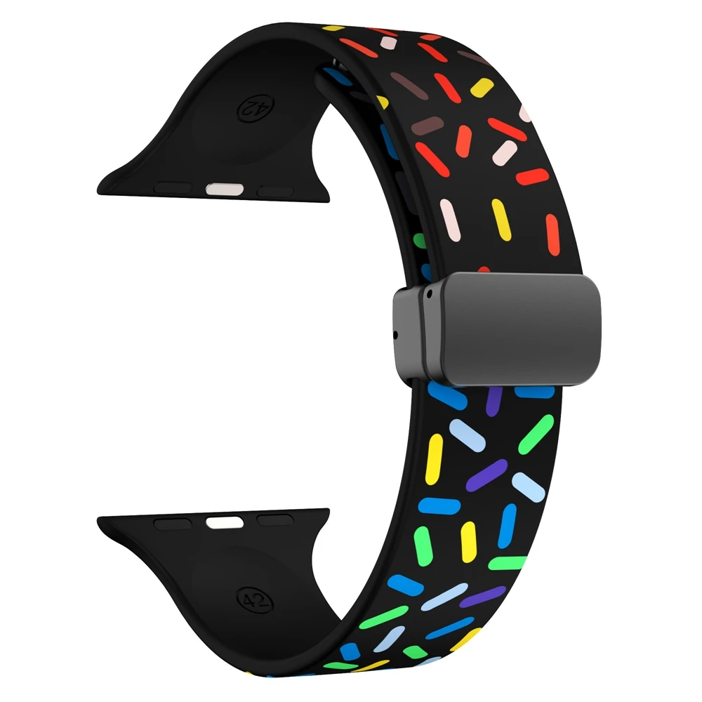 2023 Multicolor Rainbow Raindrop New Printing Silicone Strap Magnetic Folding Buckle For Apple watch band