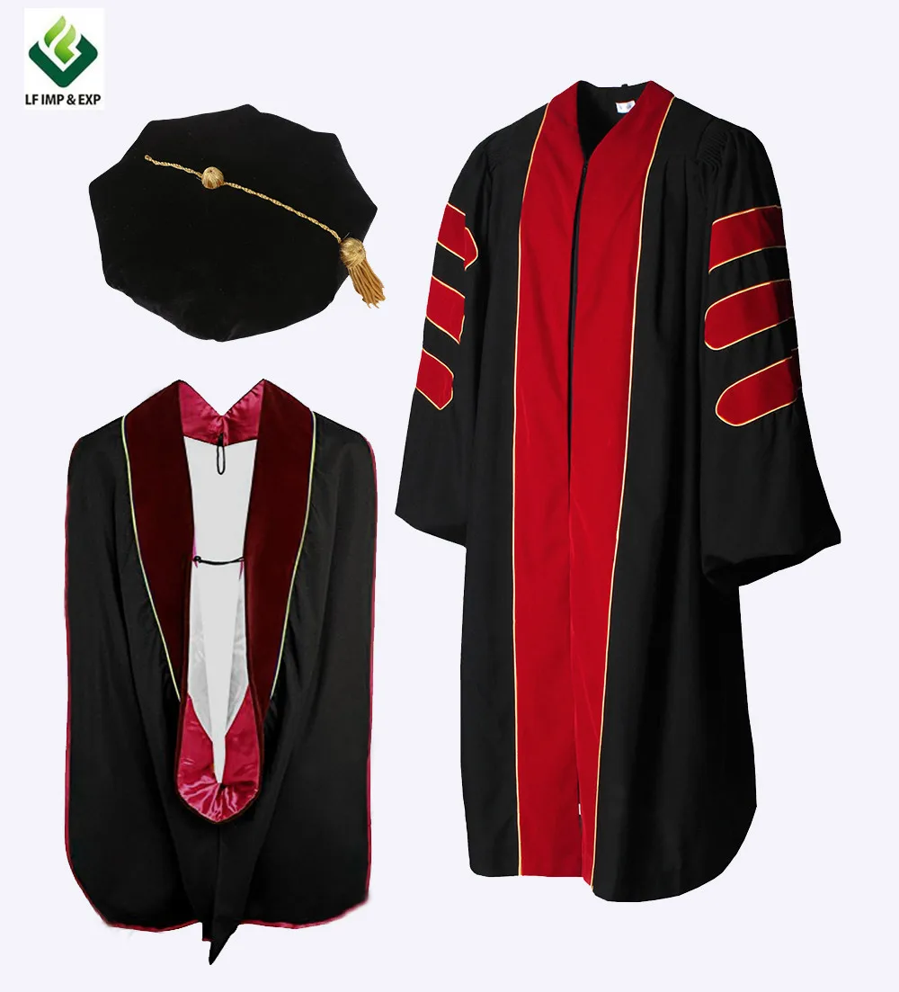 Полный комплект, высокое качество и наилучшее качество изготовления, наряд для выпускного доктора с золотыми трубами 2019