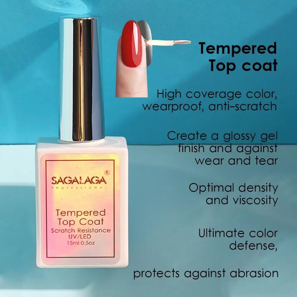 Wholesale Clear Tempered Top Coat Base Coat 15ml Diamond Soak Off Uv Gel Nail Polish No Wipe High Shine Quick Dry Private Label