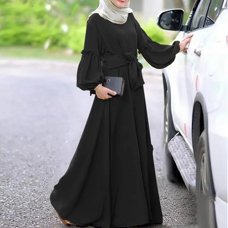 Traditional Basic Muslim dress Women Puff sleeve Maxi Dress Muslim Clothes Abaya Jilbab Kaftan women Casual dress plus size Robe