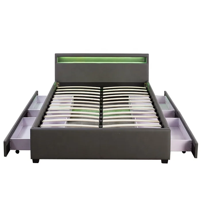 
New Design Modern Led Bed With Led Bad Side Tables 