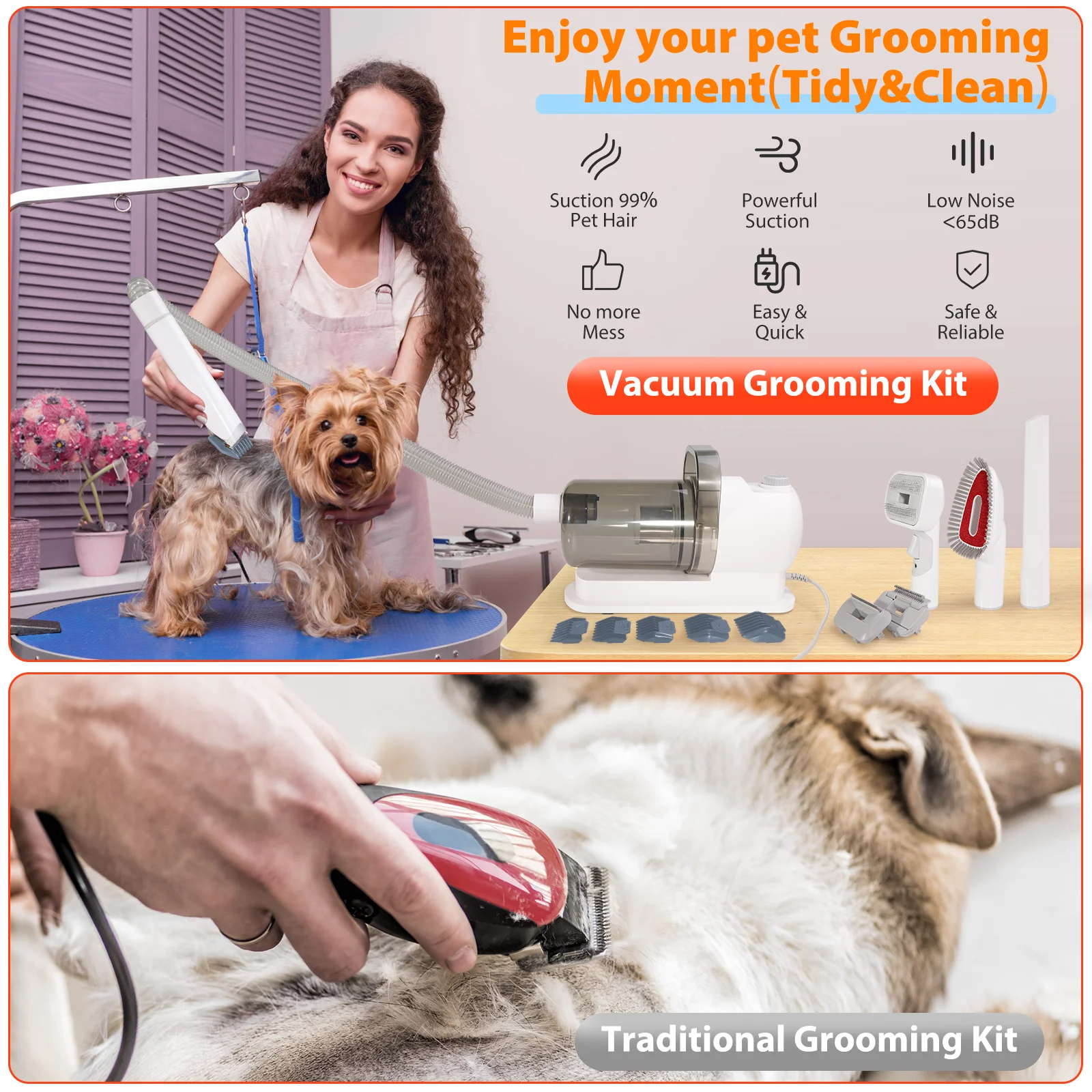Electrique Professional Dog Hair Remover Cleaner pet grooming vaccum kit with vacuum suction