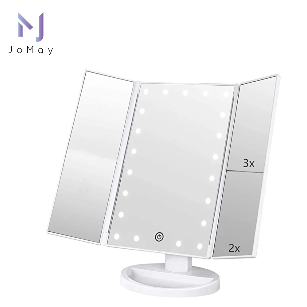 Luxury Vanity Rechargeable Led Mirror Touch Sensor Led Tri-Fold 10X Magnifying Vanity Mirror